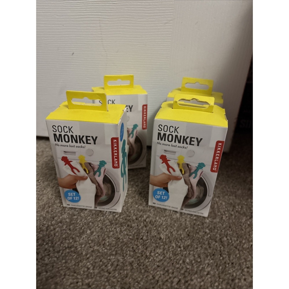 Kikkerland Sock Monkey Set of 12 No More Lost Socks in the Washer/Dryer 4 Packs